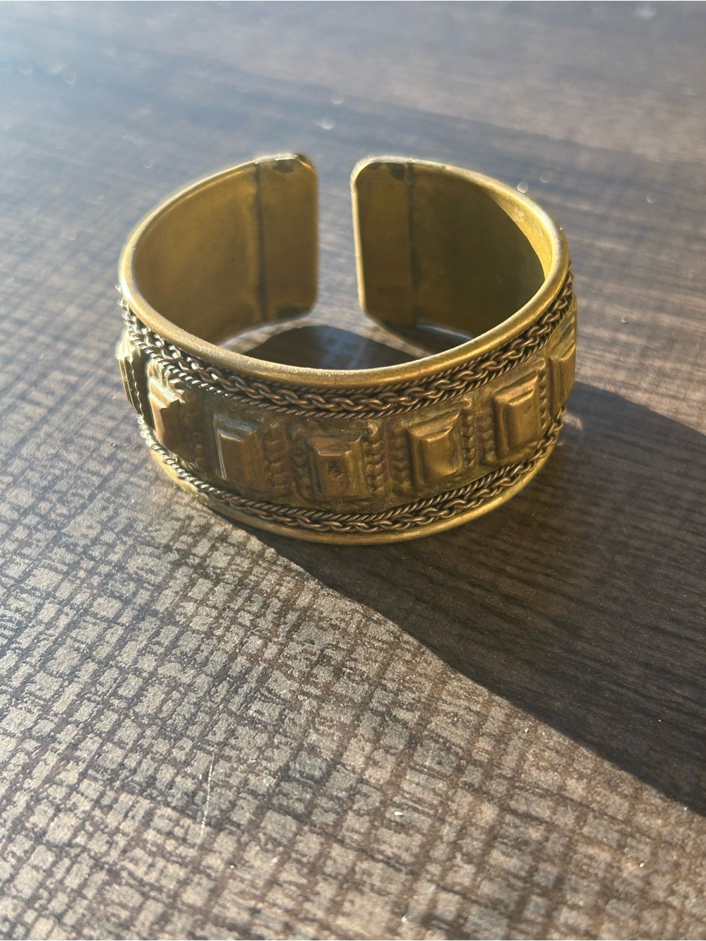 Vintage Bronze-Tone Textured Cuff Bracelet- Patina